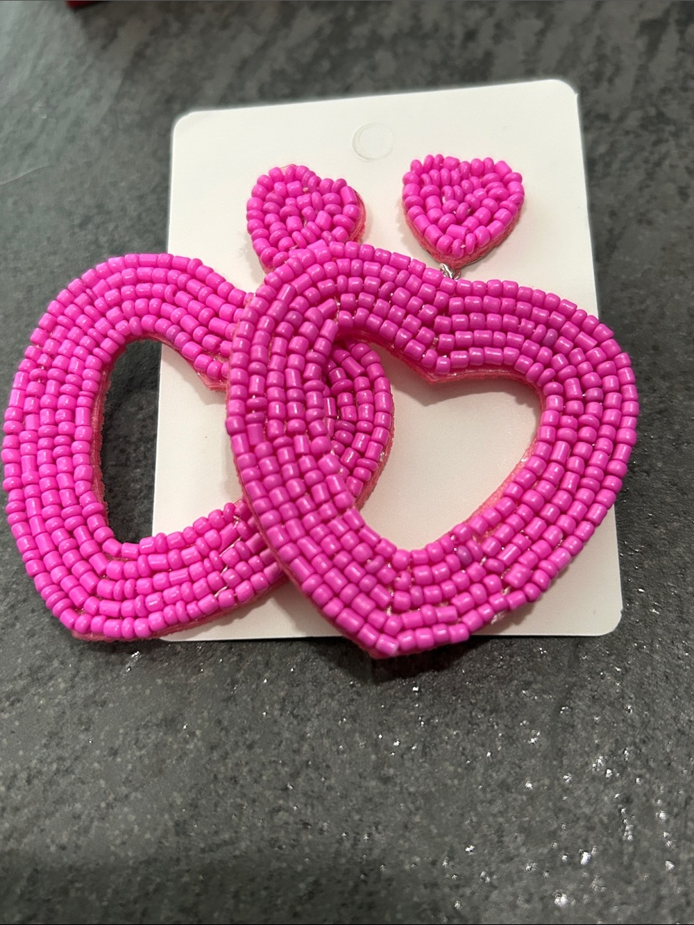 Pink Beaded Heart Drop Earrings - Stylish Women's Accessories